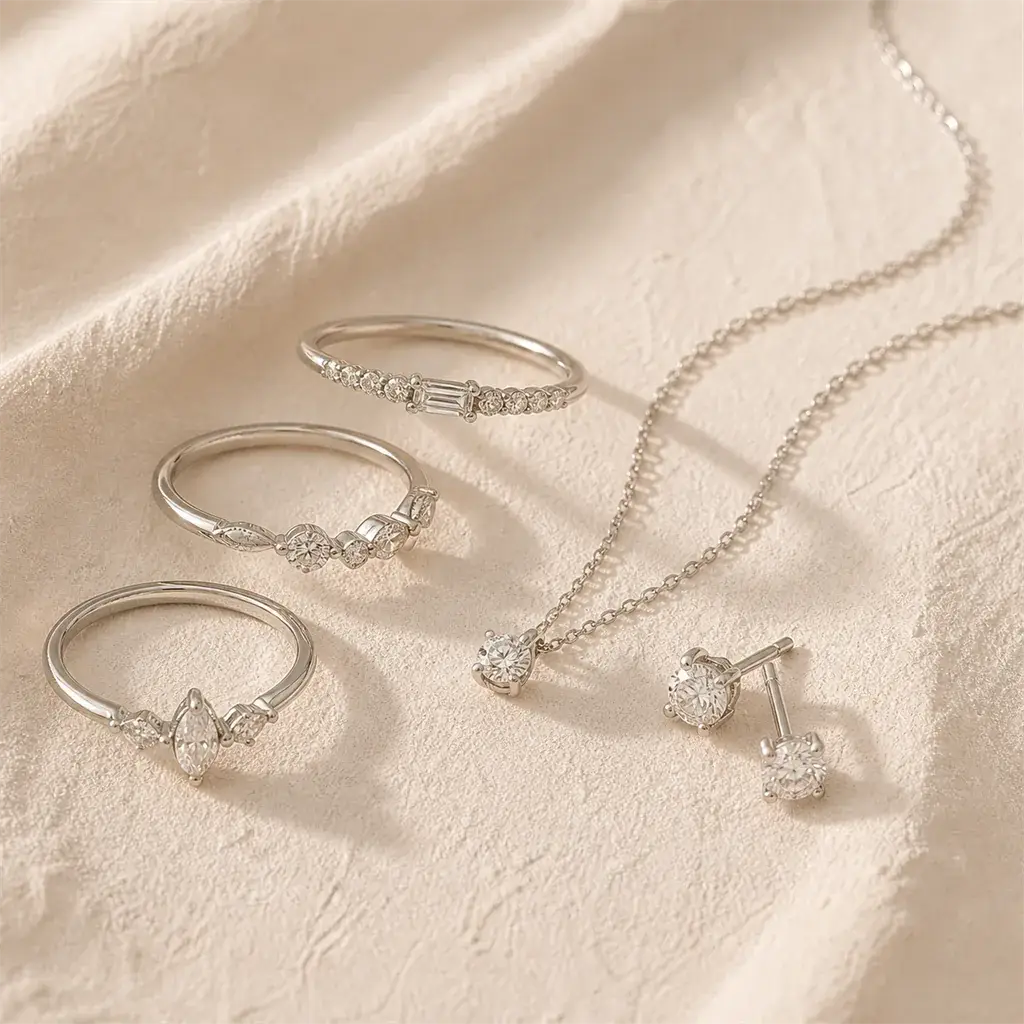 White metal diamond jewellery mixed across shapes and lengths